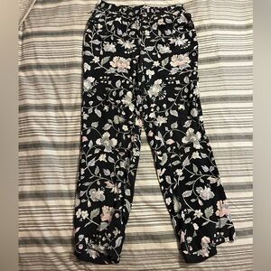 LOFT Black and Pink Floral Trousers